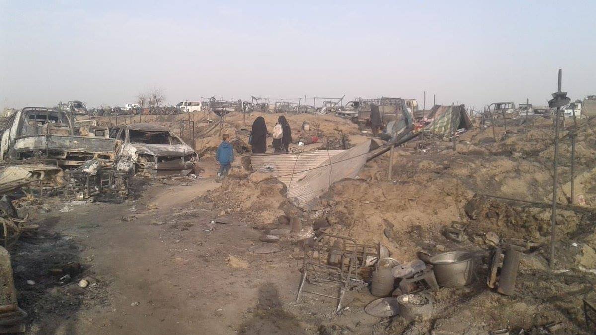 The aftermath of alleged Coalition shelling of Al Baghouz camp, March 18th - 19th 2019, which allegedly killed dozens of civilians (via Raqqa is Being Slaughtered Silently)