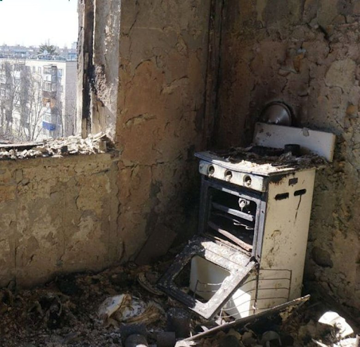 Damage to an apartment in north Saltivka caused by alleged Russian shelling on March 18, 2022. (Image posted by Lb.ua)