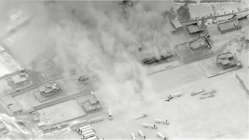 Geolocation of one of the strikes using video footage with coordinates provided. (Images posted by @AuroraIntel)