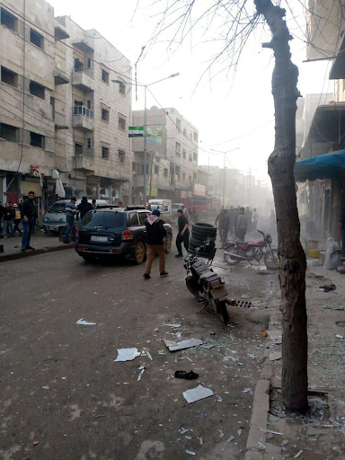 Smoke after at least one missile hit Al-Bab on February 2nd killing up to ten civilians (Image via @77Mikiy / Twitter)
