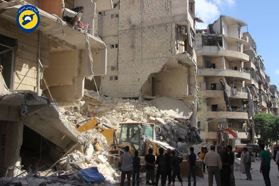 Aftermath of the aerial shelling of Al Quds hospital in al-Sukkari, Aleppo (via Aleppo White Helmets)