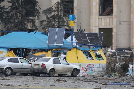 Aftermath of alleged Russian shelling of Kharkiv administration building on March 1, 2022. (Image Ukrinform