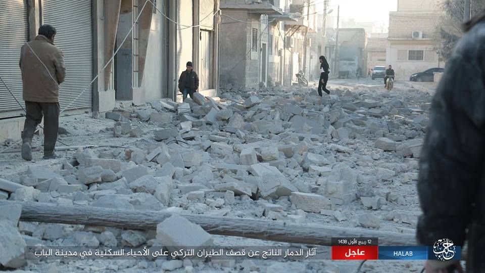 Al bab following reported Turkish or 'Coalition' strikes on December 12th 2016 (via Bab al Hadath)