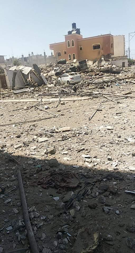 Image showing the area destroyed by an alleged Israeli airstrike in Shaboura, Gaza, May 20 2021. Image posted on Twitter by @Nada03978943.