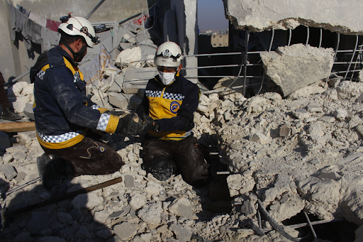 Civil Defense volunteers searched the site of Coalition (British) airstrikes on al-Bab on December 20, 2022. (Image posted by @SyriaCivilDefe)