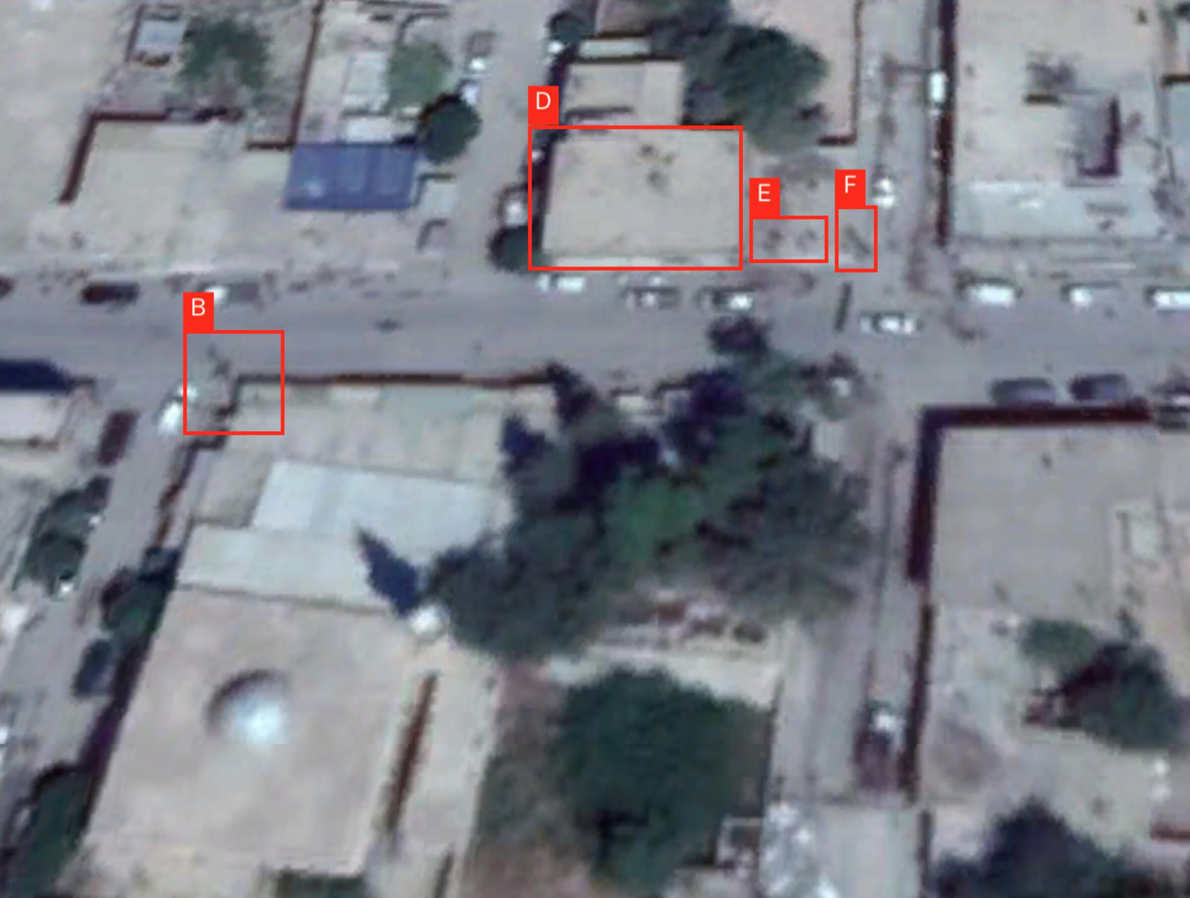 Satellite imagery showing the distribution of buildings tagged in the panoramic stitches.