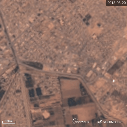 Landsat 8 image of Hawija showing blast area and large-scale destruction