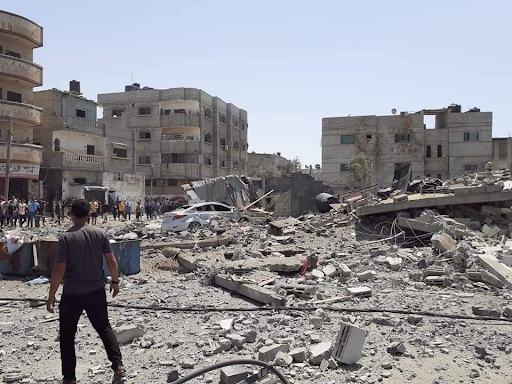 Image showing the destruction caused by an alleged Israeli airstrike on a house in Shaboura camp, Rafah, Gaza. Image posted on Twitter by @qudsn.