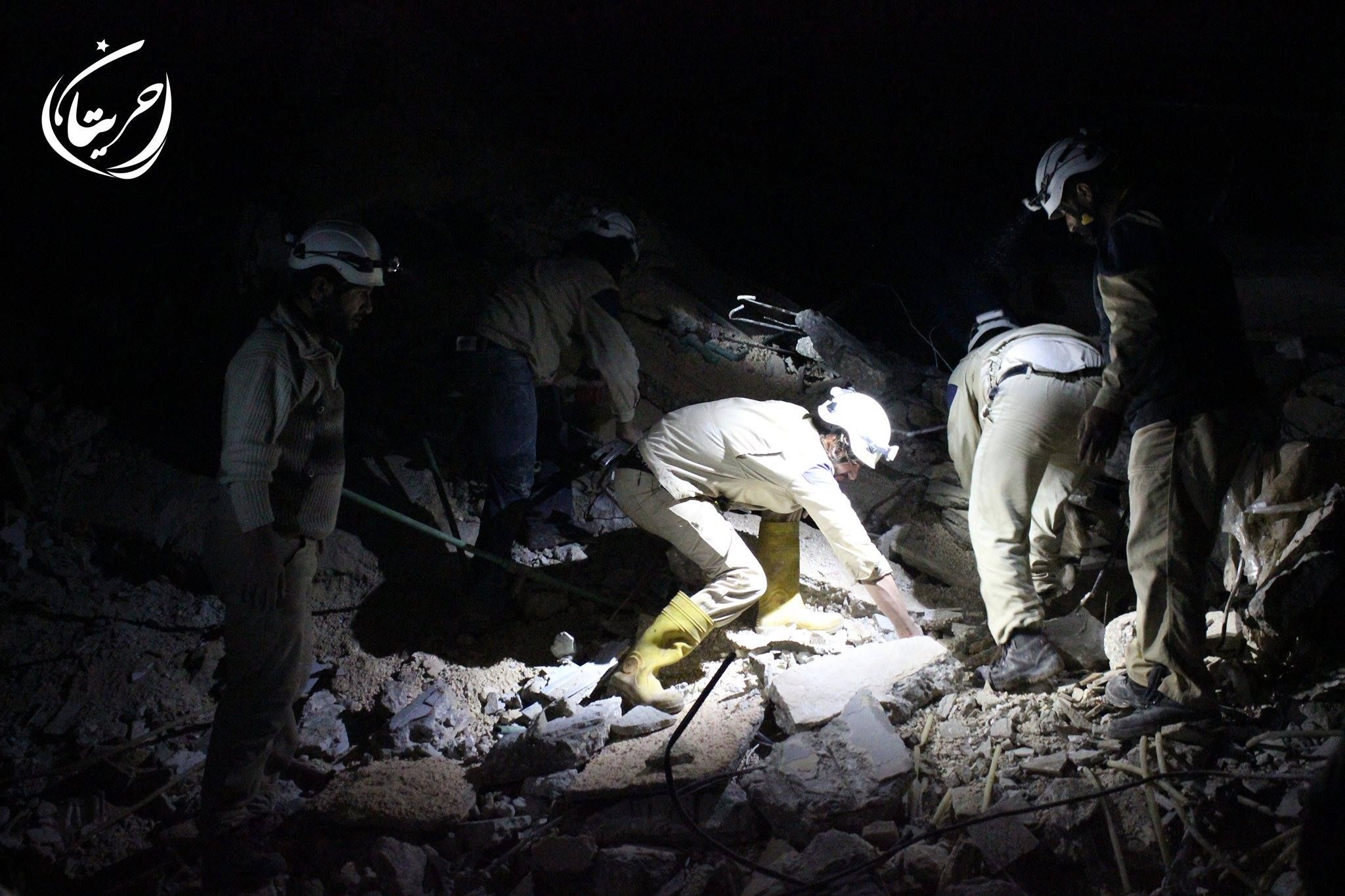 Rescuers at Hraytan October 27th (via Shaam News Network)