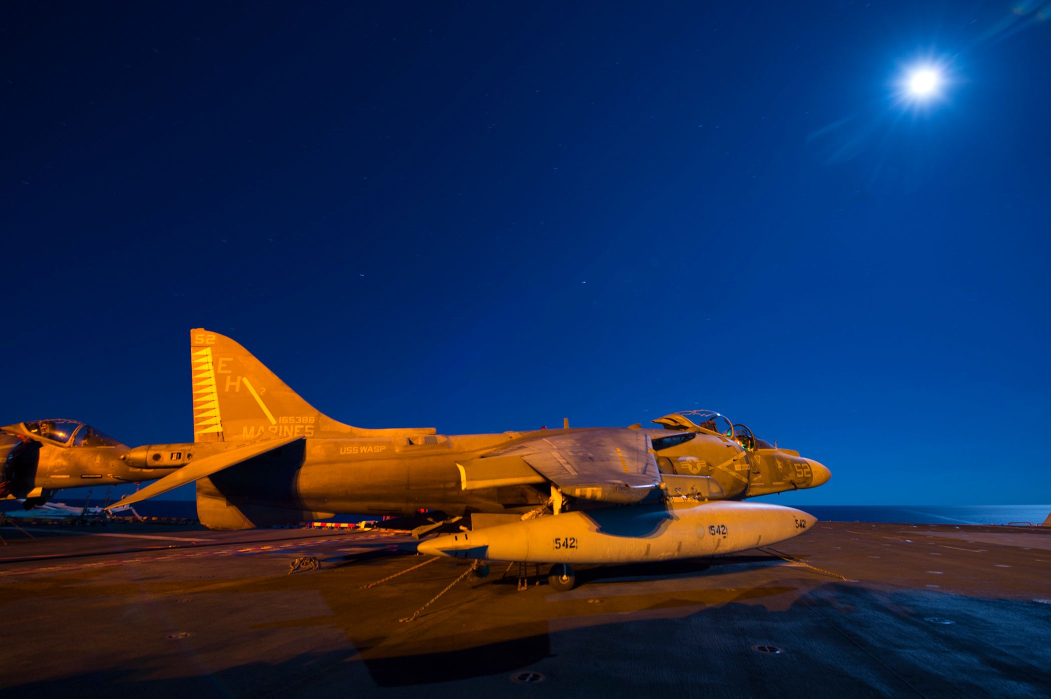 160817-N-PS473-046 MEDITERRANEAN SEA (Aug. 17, 2016) An AV-8B Harrier with the 22nd Marine Expeditionary Unit aboard the amphibious assault ship USS Wasp (LHD 1) Aug. 17, 2016. The 22nd MEU, embarked on Wasp, is conducting precision air strikes in support of the Libyan Government of National Accord-aligned forces against Daesh targets in Sirte, Libya as part of Operation Odyssey Lightning. (U.S. Navy photo by Mass Communication Specialist 1st Class Eric S. Garst/Released)