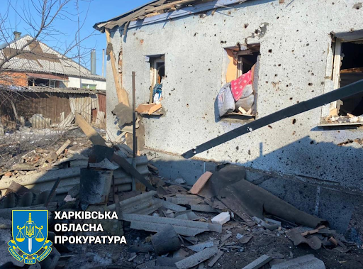 Damage caused by alleged Russian shelling of the village of Zolochiv on March 17, 2022. (Image posted by Objectiv TV)
