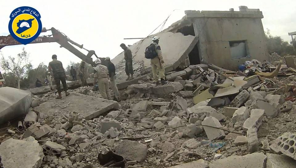 The White Helmets lift rubble following an alleged Russian airstrike on Sawara, November 28th (via White Helmets)