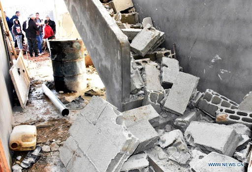 Damage caused by alleged Israeli or Syrian regime missile strikes on Hama on January 22, 2021. (Image posted by Xinhua)