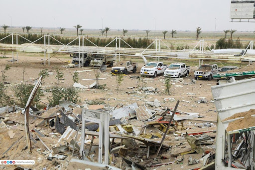 Image showing the damage caused to Karabala International Airport project which was still under construction when attacked by the US in an airstrike on March 13th, 2020 (via imamhussain)