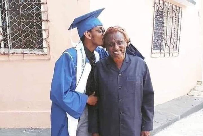 Ibrahim Hassan Dahir Aweys (left) and his father Hassan Dahir Awerys (right). Ibrahim was reportedly killed in a declared US airstrike in Lower Shabelle on October 1, 2022. (Image posted by @InsightInstitue)