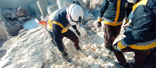 Civil Defense volunteers searched the site of Coalition (British) airstrikes on al-Bab on December 20, 2022. (Image posted by @SyriaCivilDefe)