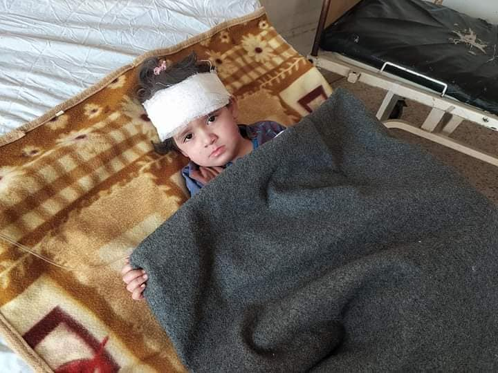 A wounded child in hospital after alleged Israeli airstrikes on Hama on January 22nd, 2021. (via Kafar Takharim)