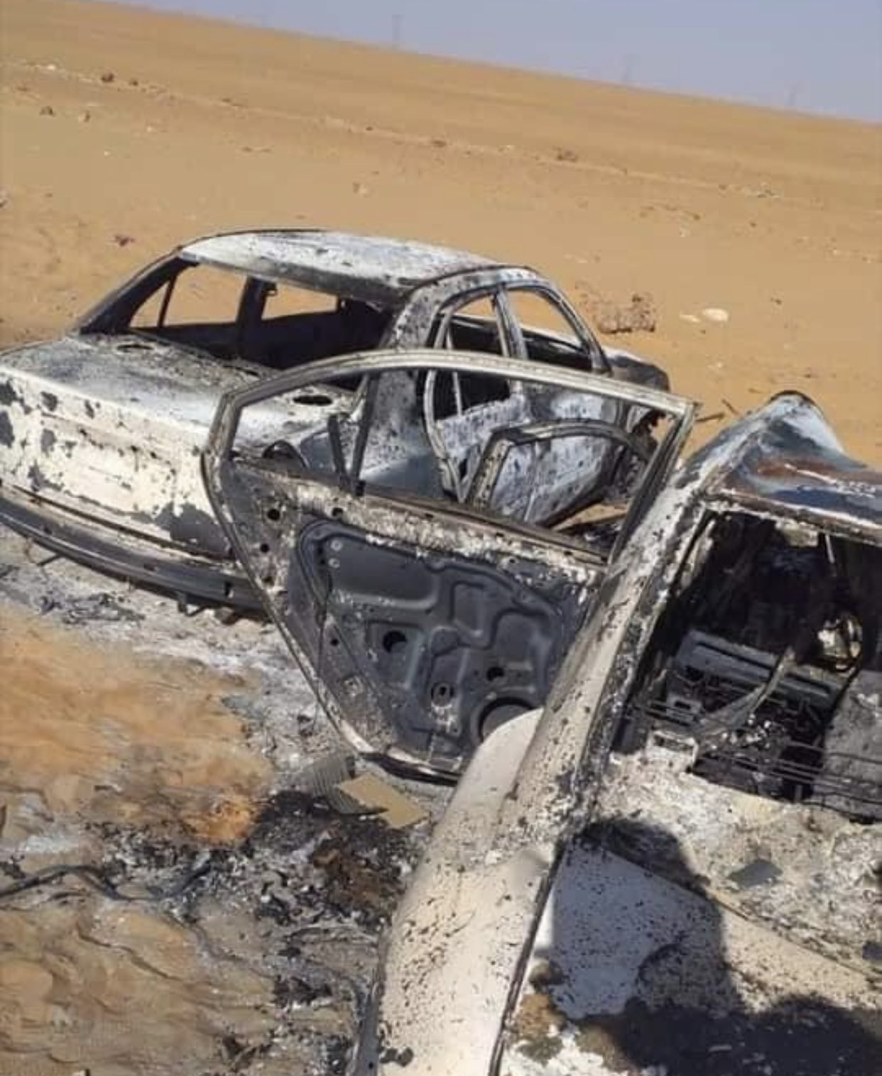 Picture of scorched cars near Sirte after GNA/Turkish drone strike on June 6th, 2020 (via Libyan Crimes Watch)