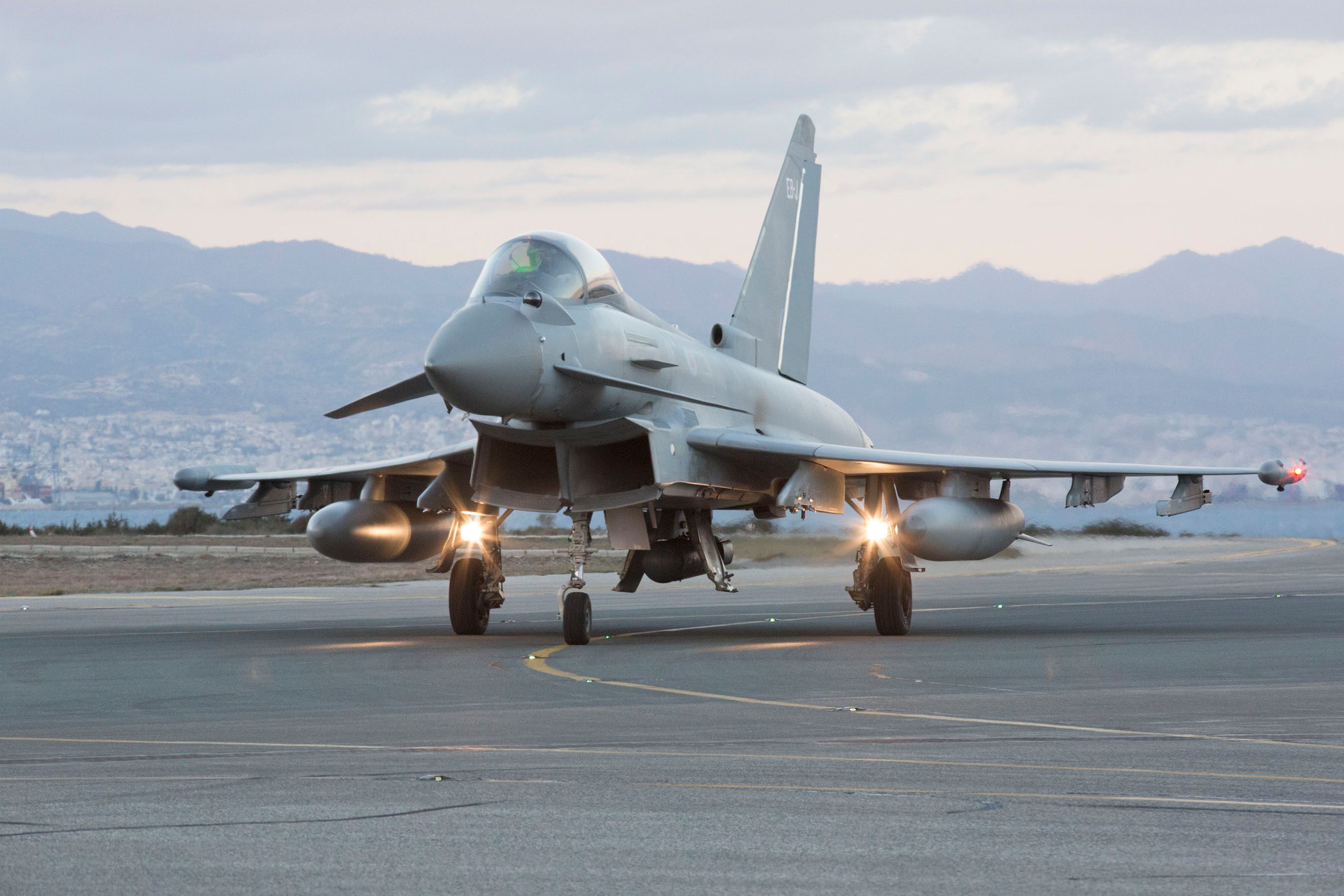 An RAF Typhoon lands in Cyprus hours after UK voted to extend airstrikes to Syria (UK MoD)