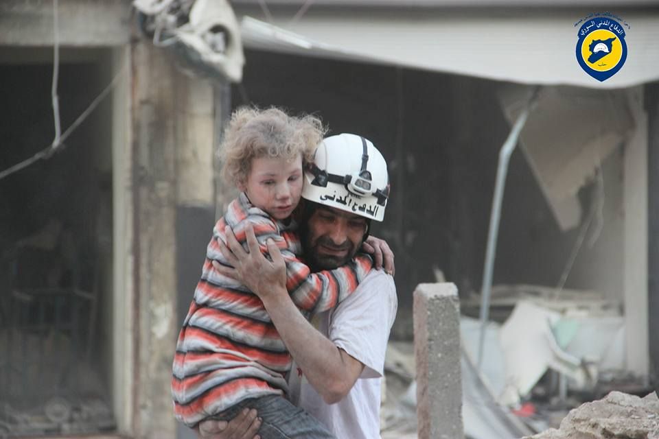 A child rescued from scene of alleged Russian airstrikle at Salaheddin, October 30 (via White Helmets)