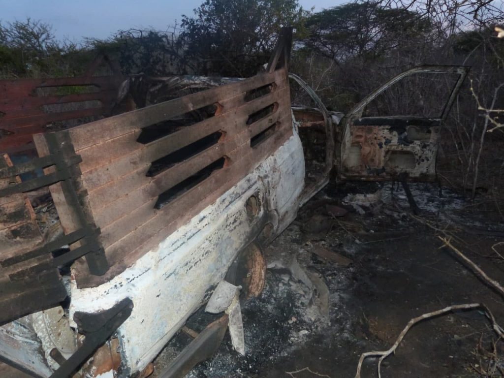 Vehicle allegedly destroyed by US airstrike on Jamaame on January 20th, 2021 (via Morad News)