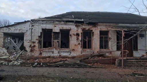 Damage caused by alleged Russian shelling of Zolochiv on April 6, 2022. (Image posted by Suspilne News)