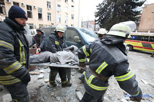 Aftermath of alleged Russian shelling of Kharkiv administration building on March 1, 2022. (Image Ukrinform