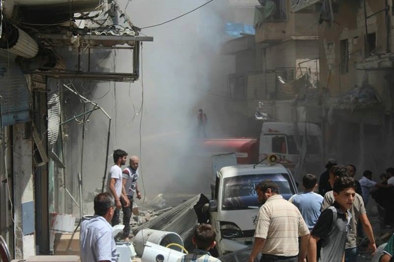 Scene of devastation at Ariha, Syria July 13th 2016 after an alleged Russian strike killed at least 12 civilians (Photo via LCCSY)